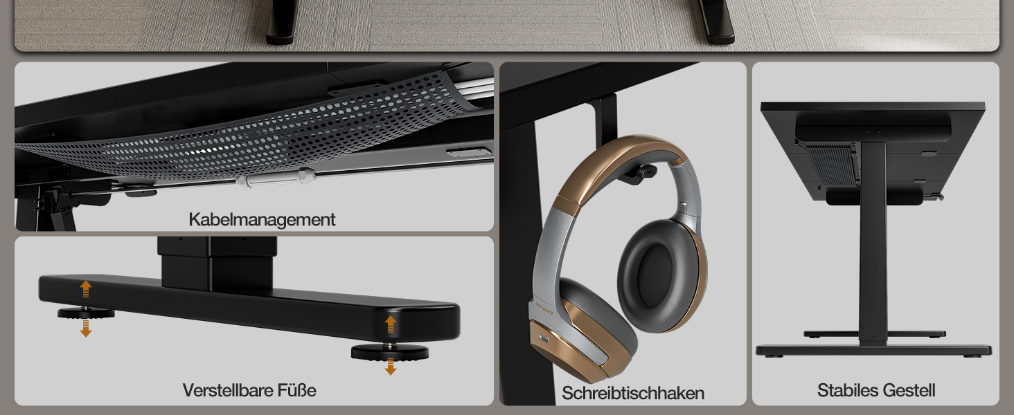 Електричний стіл з регулюванням висоти 120x60 см з функцією пам'яті, для офісу та дому. Комп'ютерний стіл, система кабельного менеджменту, гачки, білий колір. (Чорний, 140см)