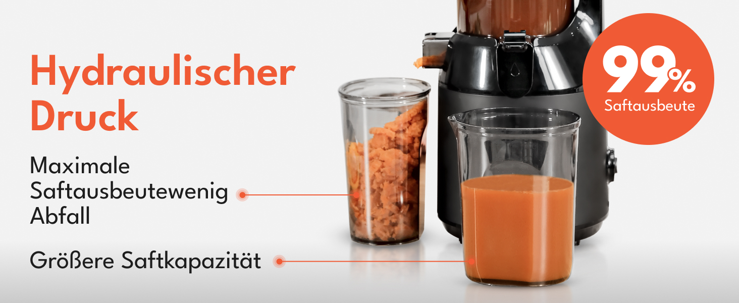 Електричний соковитискач LEBENLANG Slow Juicer з рецептами та великим соковидом 135 мм | Для фруктів, овочів, без BPA | Saftpresse | Green Press
