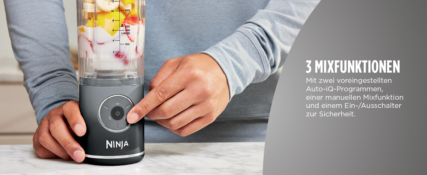 Портативний блендер Ninja Blast Max: 570 мл, акумулятор, чаша та кришка, 3 функції, для смузі та протеїнових коктейлів, сірий BC251EUGY