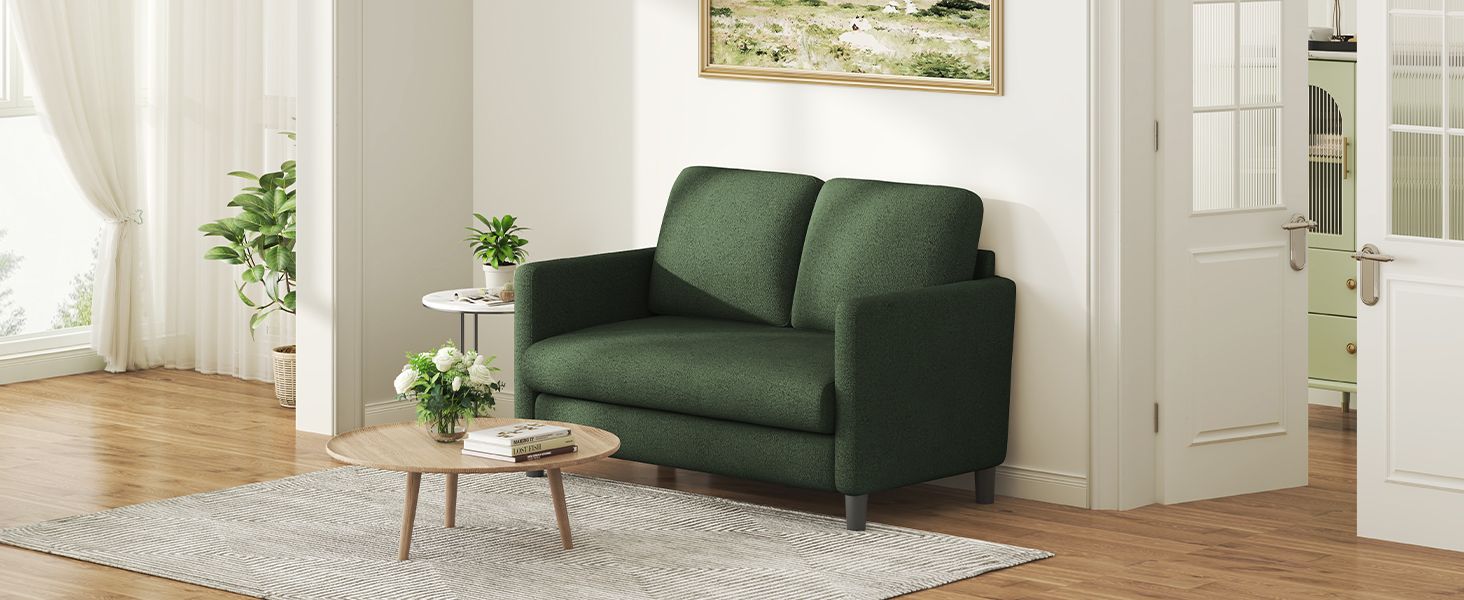 Диван 2-місний, компактний, 130 см, зелений. Зручний диван для підліткової кімнати, легко збирається без інструментів. Дивани з масиву дерева, компактні дивани для вітальні.