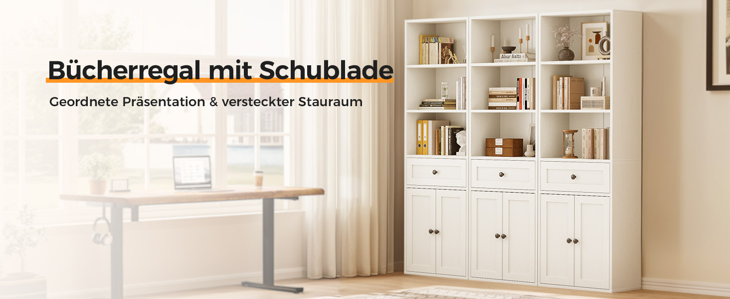 Стелаж Coleshome з дверцятами та шухлядами: 5 полиць, 48x24x164.2 см, білий