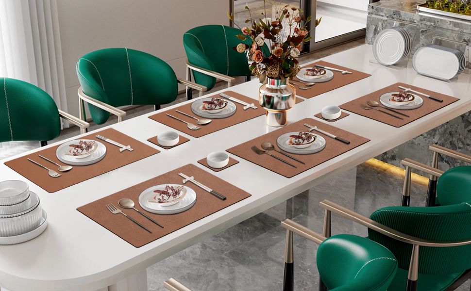 Набір підставок під гаряче YIHELU, 6 шт., штучна шкіра, зелений м'ятний/кремовий, миючіся, антиковзні