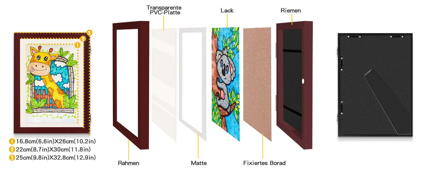Рамка для дитячих малюнків Ciscle A3, A4 (2 шт.) - дерев'яна, для творчості, в школу та додому