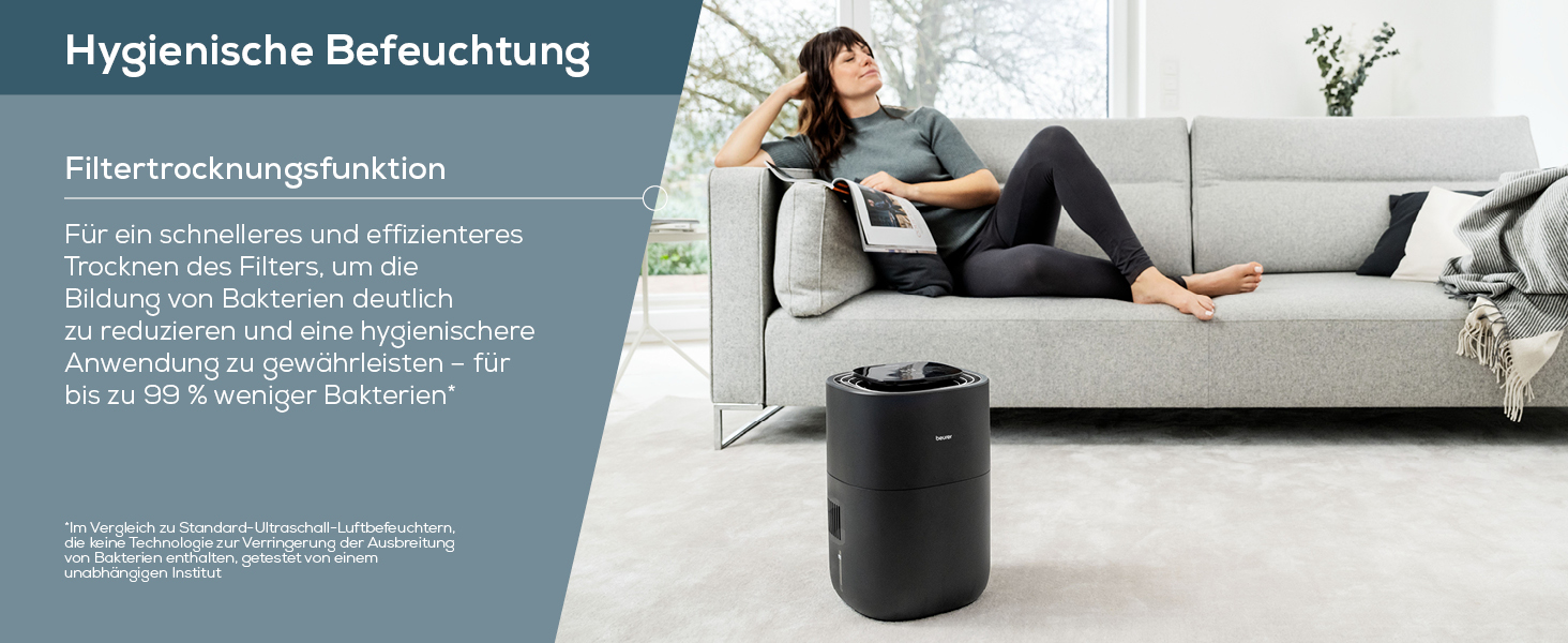 Зволожувач повітря Beurer LB 300 Plus: Тест-переможець Stiftung Warentest, холодний тип випаровування, індикатор вологості, фільтр-сушка, до 45 м²