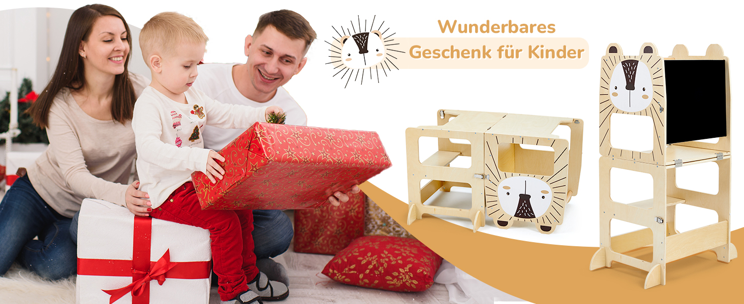 Дерев'яний навчальний столик-сходинка Labebe Montessori для дітей від 1 року (92x38.5x42 см), 3-в-1, з дошками для повідомлень