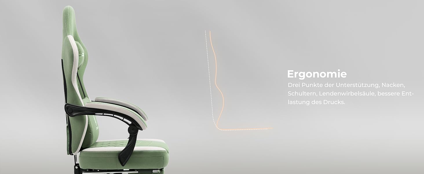 Ігровий крісло Dowinx з гелевою подушкою та кишеньковим пружинним матрацом, ергономічний офісний стіл з підставкою для ніг, масажний ігровий крісло Gamer Chair для дорослих, висувна підставка для ніг (зелений, висувна підставка для ніг)