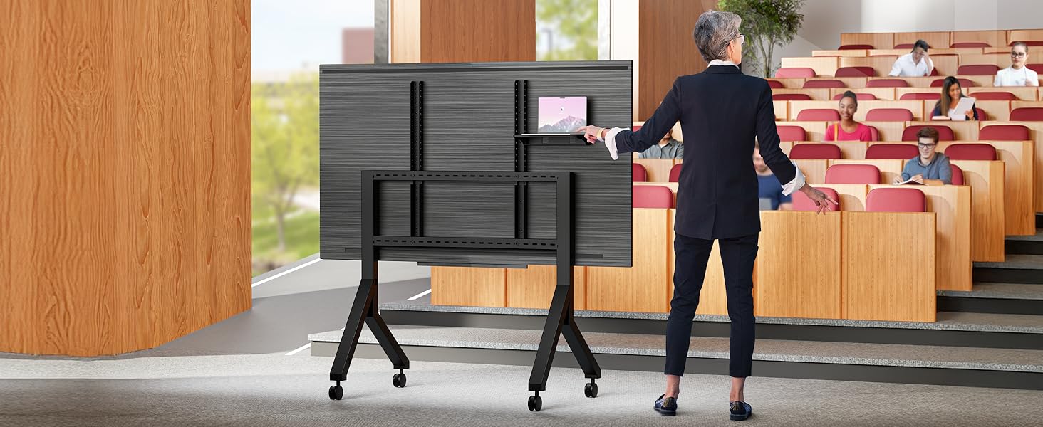 ONKRON Телевізійна стійка на коліщатках для телевізорів 70-110 дюймів, до 125 кг, з полицею, VESA 200x200-1000x800, чорна TS2081-B TS2081