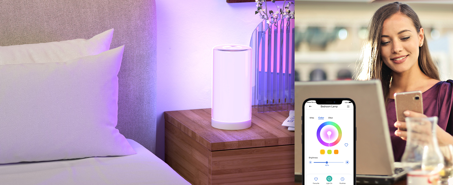 Приліжковий світлодіодний світильник Meross Wi-Fi, сумісний з Apple HomeKit, Alexa, Google, dimmable, RGBCW, Touch.