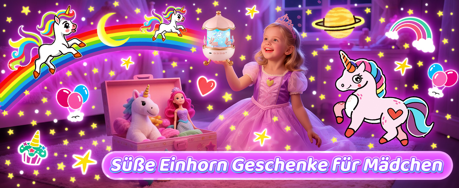 Дитячий нічник-проектор One Fire у формі єдинорога: 15 фільмів, 15 варіантів білого шуму, дистанційне керування, акумулятор 1200mAh, обертання 360°, подарунок для дівчаток 3-12 років