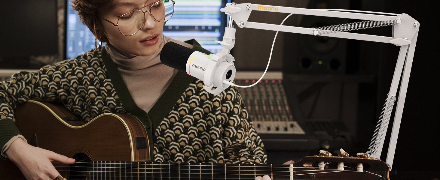 Мікрофон Maono BA20 з кріпленням-стійкою для подкастів, геймінгу та стрімінгу (білий)