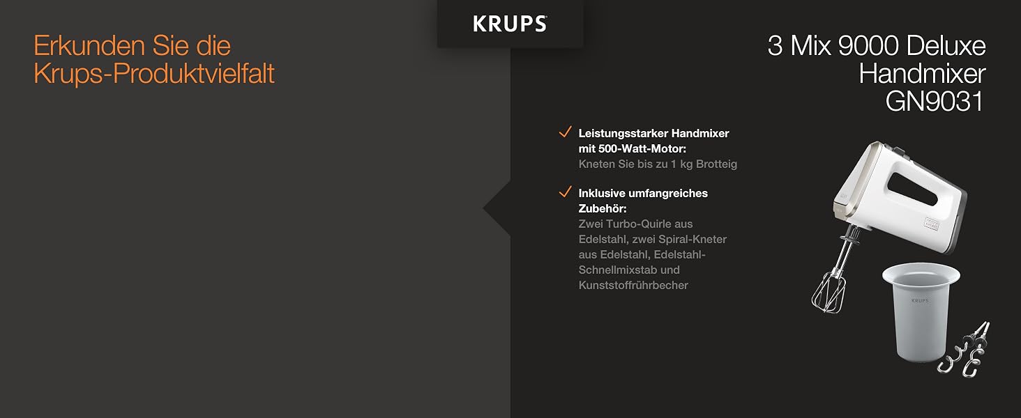 Ручний міксер Krups 3 MIX 7000 60 Jahre Edition F60858, 500 Вт, з вінчиками та гаками для тіста, чорний/мідний