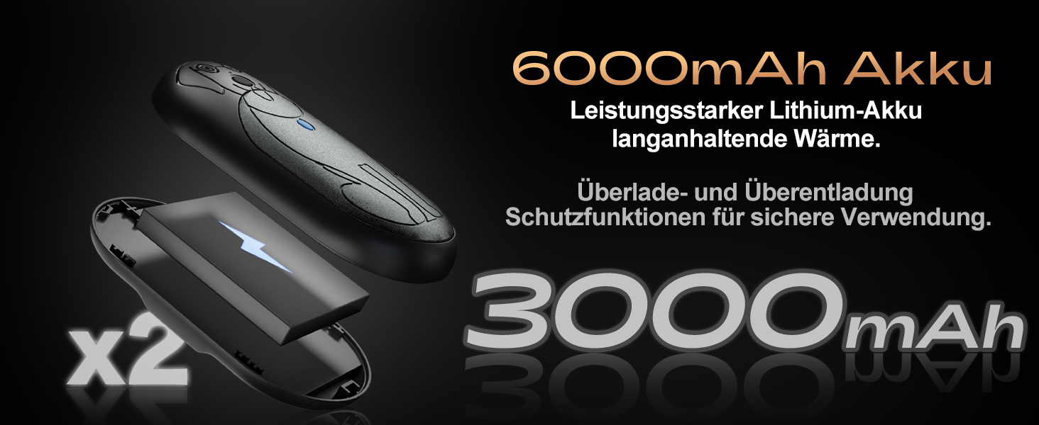 Електричний грієчка для рук Lepwings, 2 шт., 6000 mAh, USB-зарядка, 3 режими, 20 годин роботи, для активного відпочинку взимку, чорний