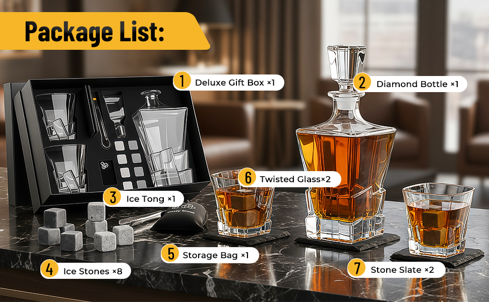 Набір віскі: декантик 800 мл, 2 келихи, 8 каменів. Подарунковий набір віскі для чоловіків