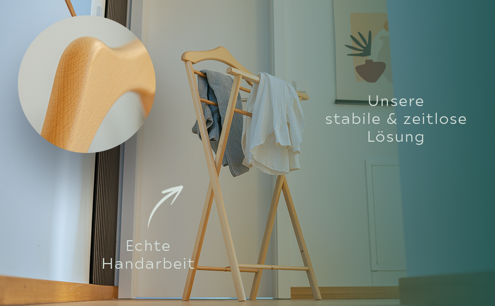 Стійкий дерев'яний слуга для одягу (3 кольори) – готовий до збирання – для спальні, гардеробу, ванної кімнати | Дерев'яна вішалка для одягу (Білий)