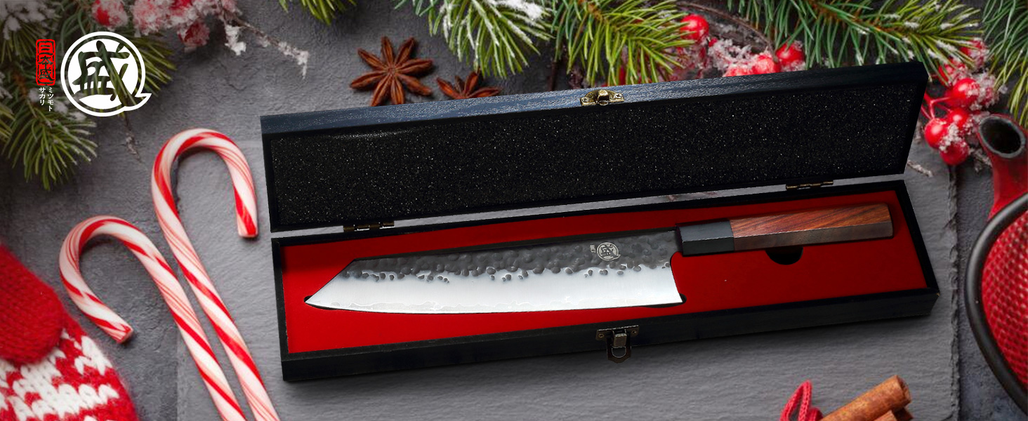 Японський ніж Mitsumoto Sakari Kiritsuke 23 см з ручкою з рожевого дерева (у дерев'яній коробці)