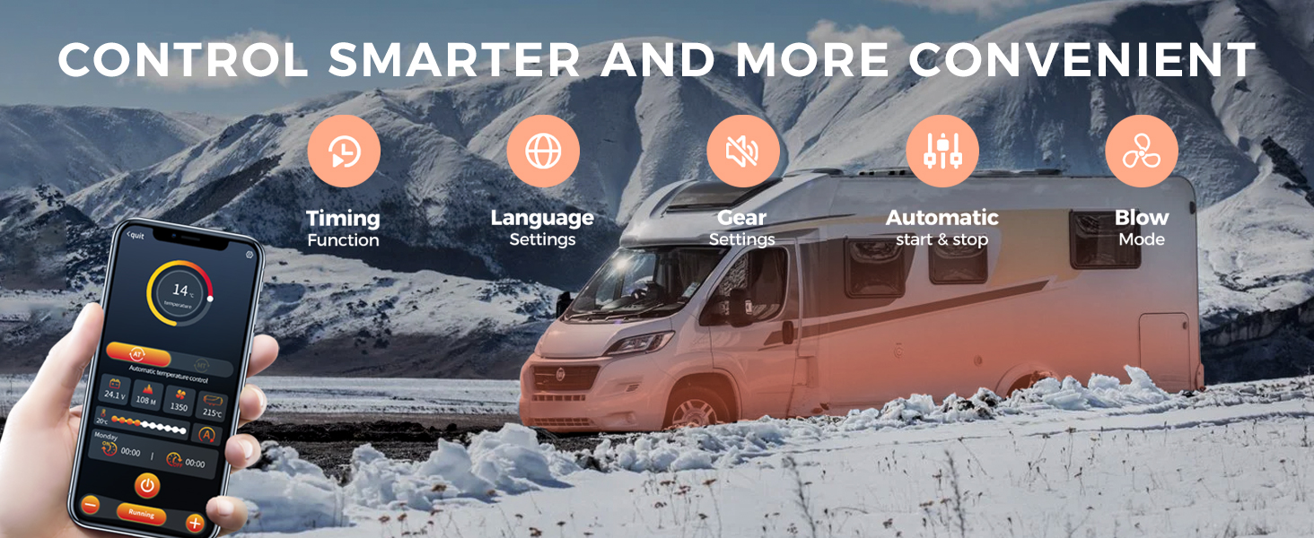 8kW дизельна автономна пічка опалення для вантажівок, фургонів, кемперів (Pink) з керуванням через додаток та AC адаптером