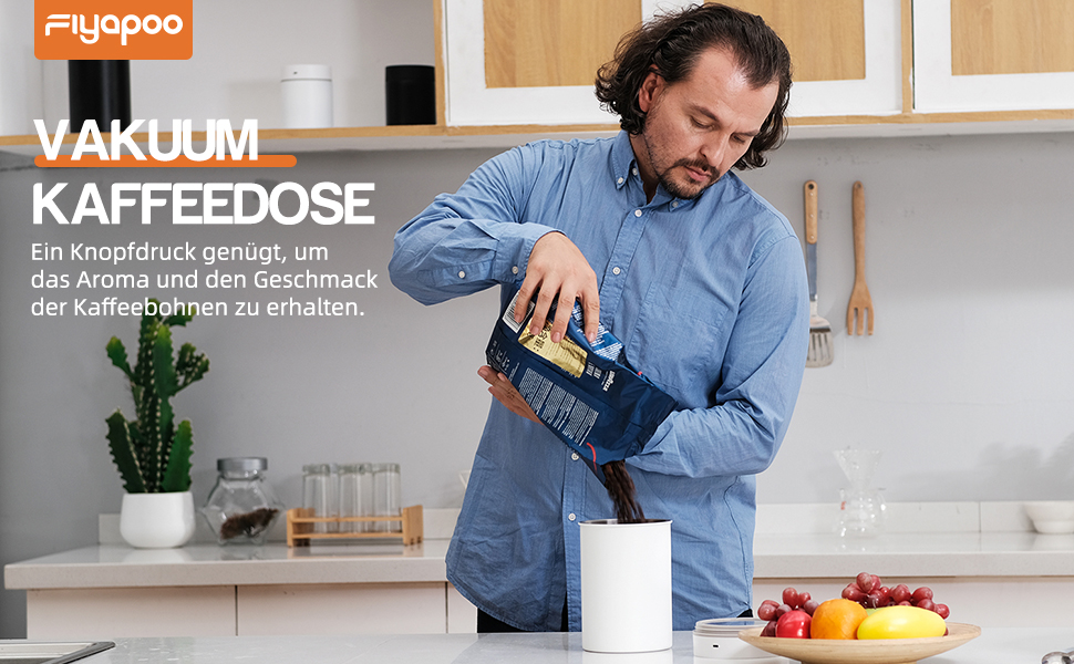 Контейнер для кави з нержавіючої сталі, герметичний, 500г, білий. Зручний дисплей для кавових зерен. Зберігає каву свіжою. KF1