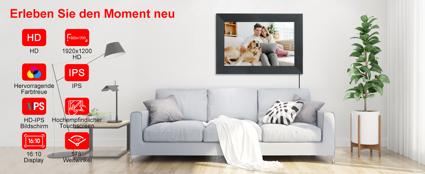 Frameo Цифровий фоторамка 15.6 дюймів Wi-Fi, FHD IPS сенсорний екран, Smart фоторамка з 32GB, автоматичне обертання, обмін фото та відео, можливе кріплення на стіну