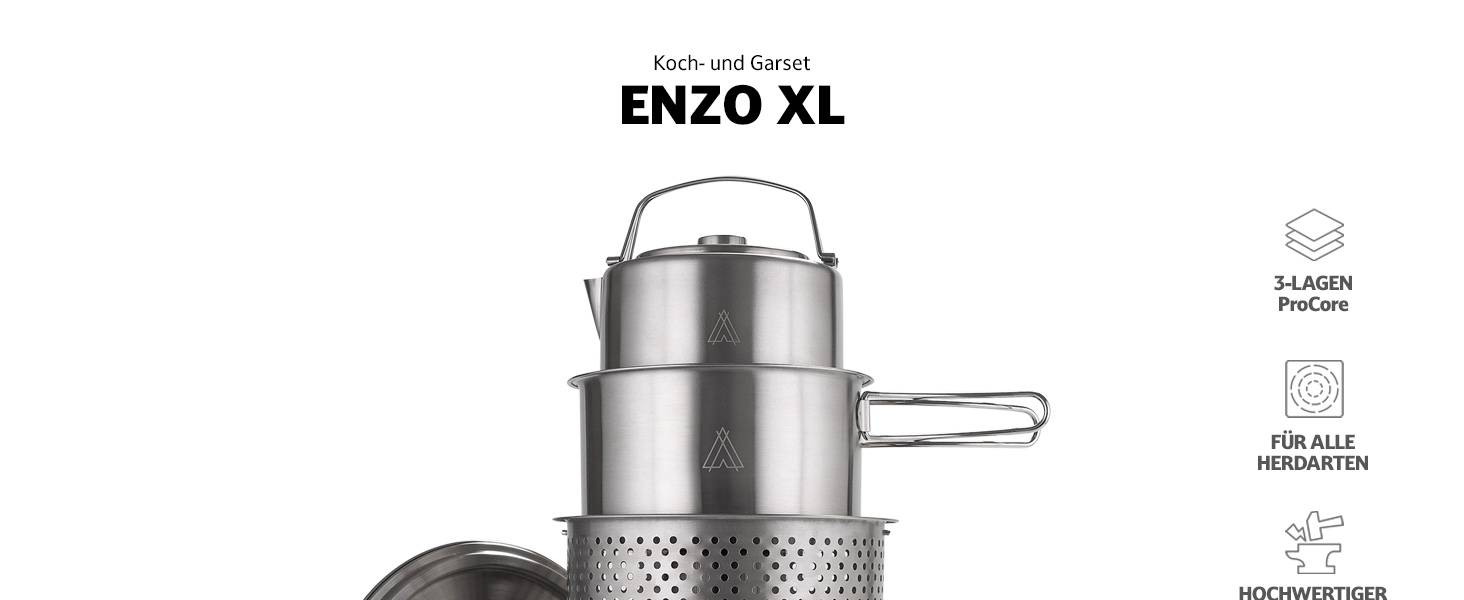 Набір посуду для кемпінгу Campo Libre Enzo I з нержавіючої сталі: компактний, індукційний, 6 або 8-ти частинний