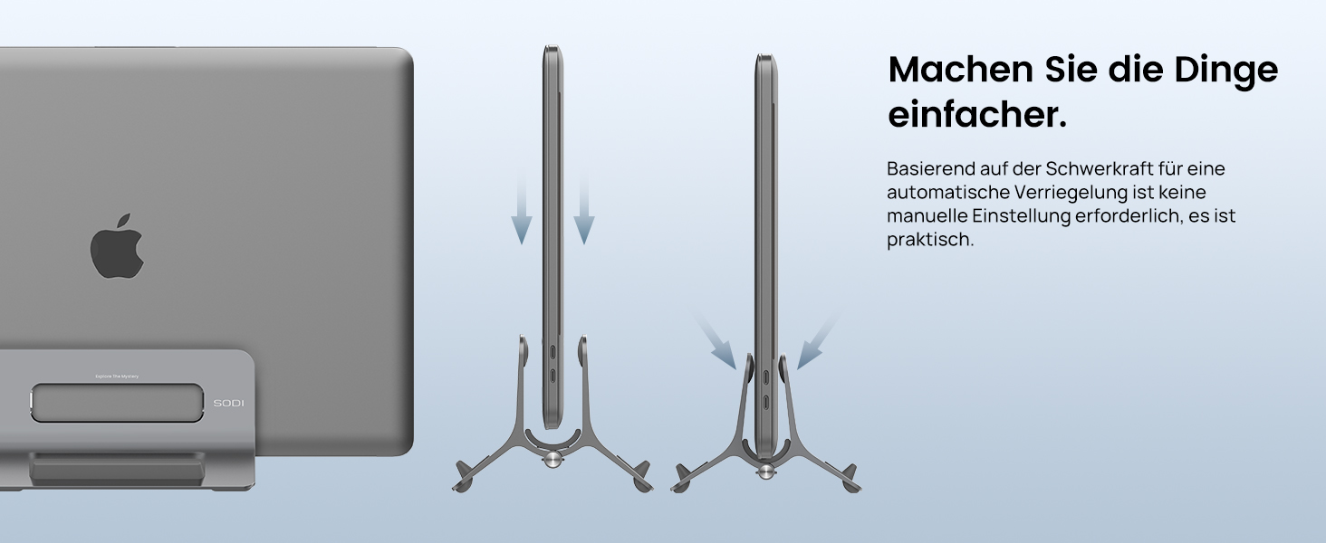 Підставка для ноутбука SODI вертикальна, автоматична, алюмінієва. Захист MacBook, MacBook Pro/Air, ноутбуків, планшетів, телефонів (Space Grey)