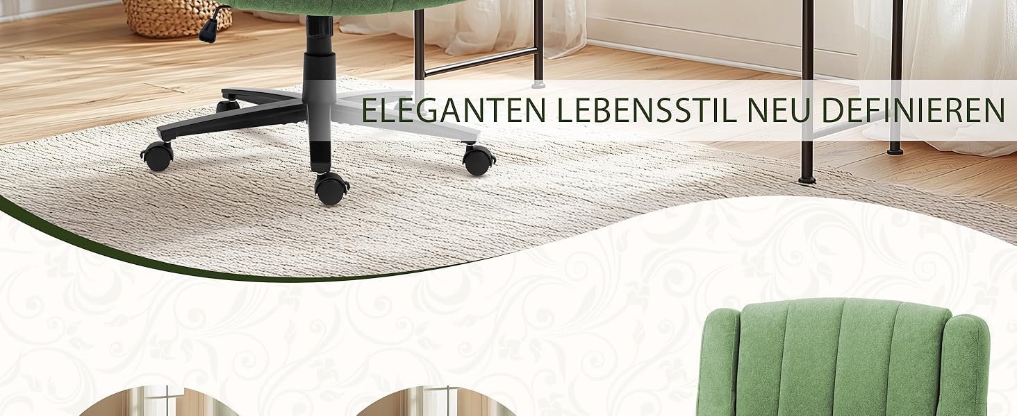 Крісло Vigosit Criss Cross з колесами, регульовані підлокітники, антиковзаюча тканина, комфортна подушка, сучасний стиль, поворотне, для дому, туалетного столика, офісу (Сірий) (Зелений)