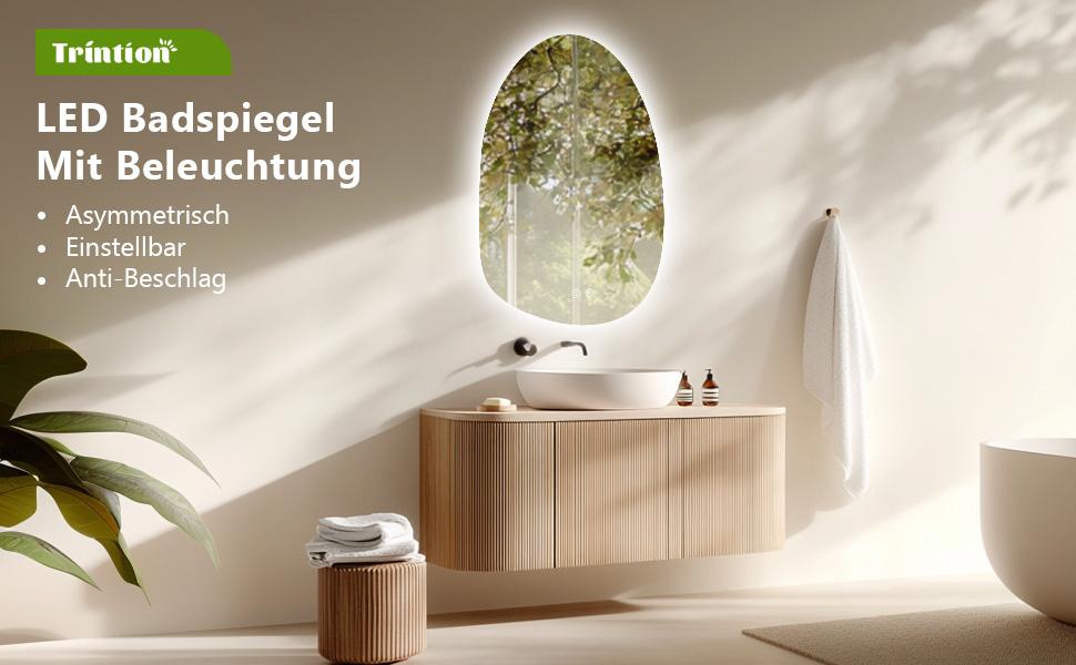 LED дзеркало для ванної кімнати з підсвічуванням, 70 x 50 см, холодний білий (6000K), енергозберігаюче, диммер, антизапар