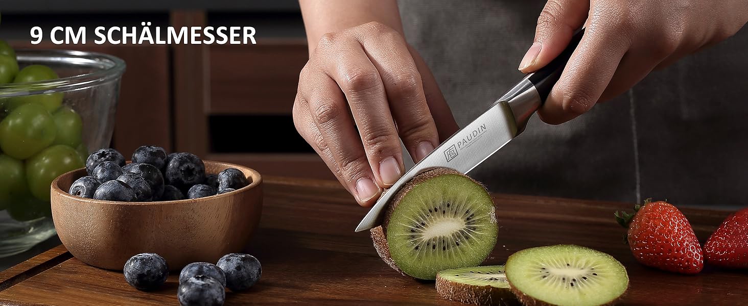 Набір ножів Paudin 7 предметів з дерев'яним блоком: кухонні ножі з нержавіючої сталі та ABS ручками