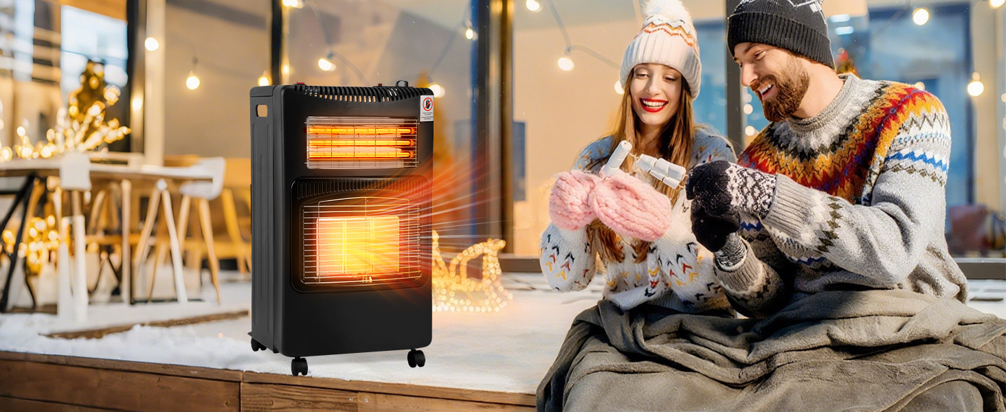 Газовий обігрівач Eulenke для приміщень, 4200W, керамічний, з інфрачервоним нагрівачем 1260W, регулятор тиску газу та шланг, 3 режими нагріву, для балонів Butan/Propane до 15кг