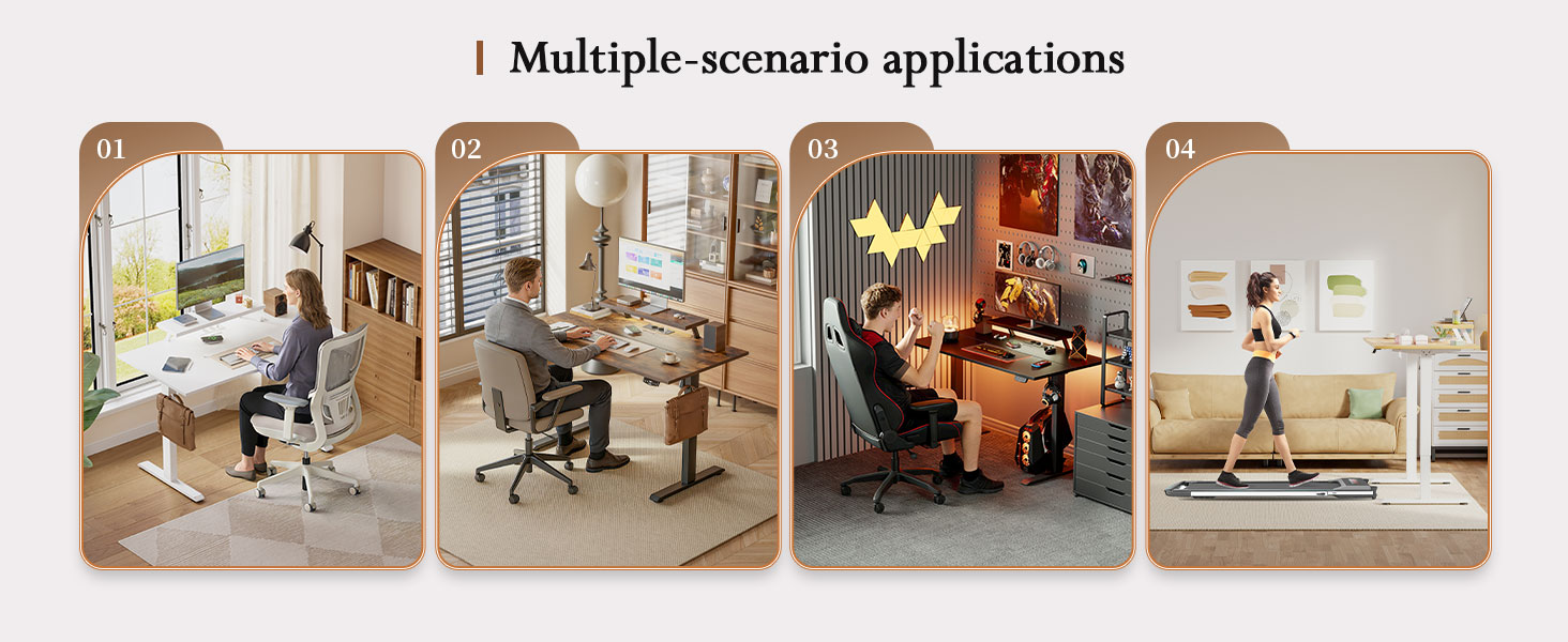 Регульований по висоті письмовий стіл Klicelor 140x60 см з LED-підсвіткою, розетками та підставкою для монітора, білий — ігровий та офісний стіл для роботи стоячи