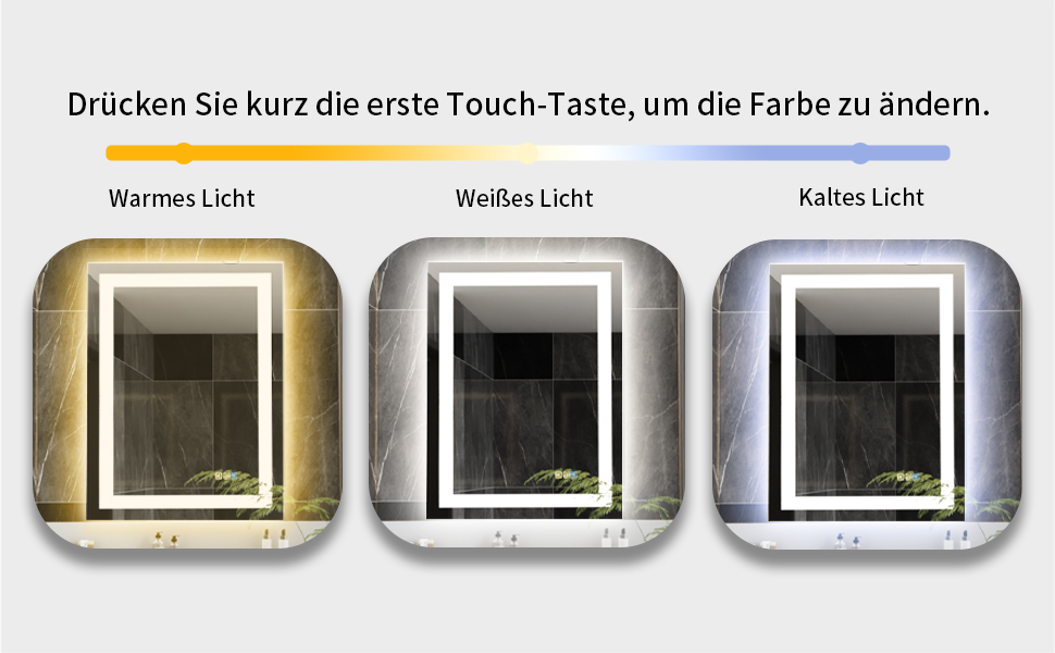 Дзеркало для ванної кімнати Luminorcrest з підсвічуванням, прямокутне 60 x 80 см, LED, 3 кольори, диммування, сенсорне управління, антизапар, CRI90+, загартоване скло, бічне та заднє підсвічування