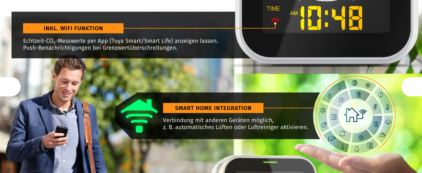 Вимірювач CO2 WiFi Brandson - Моніторинг якості повітря, датчик CO2, Tuya Smart Home, температура, вологість