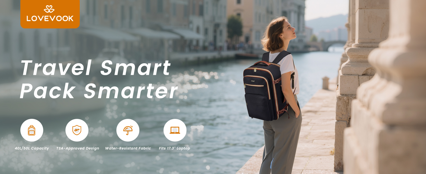 LOVEVOOK Рюкзак для ручної поклажі, 40L, чорний: для ноутбука 17.3