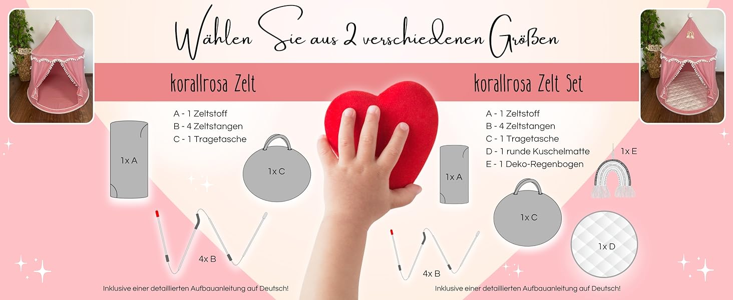 Дитячий намет LIONHERZ® DAS ORIGINAL: Принцесин замок з бавовни та льону | З фібергласовими стержнями та сумкою | Стабільний намет-тіпі для дівчаток (Кораловий рожевий, без аксесуарів)