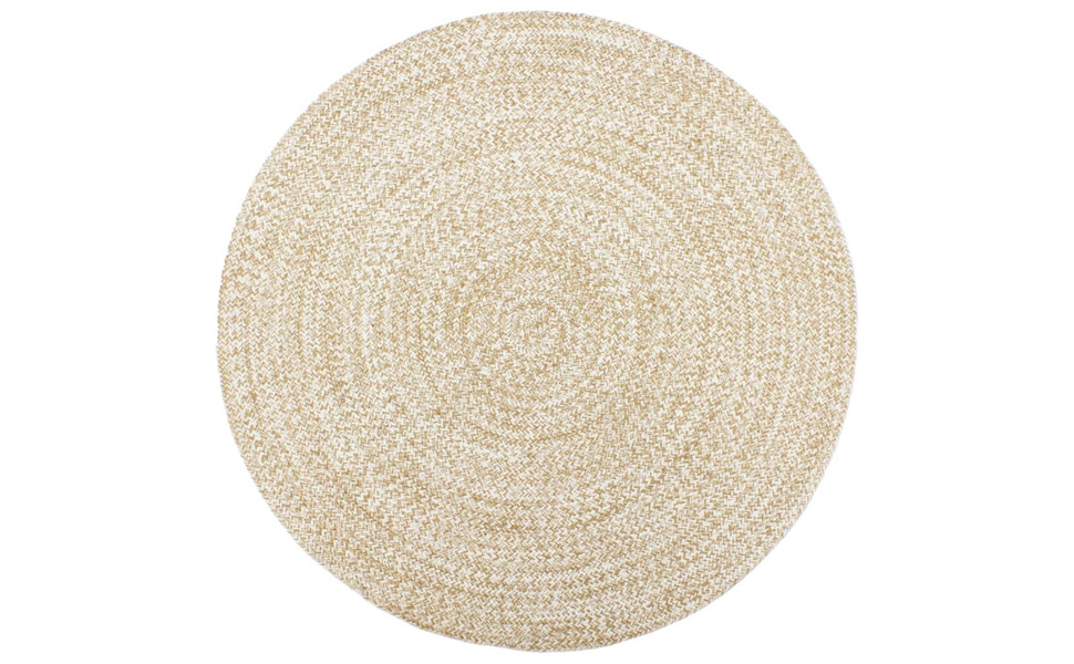 Жутовий килим ручної роботи з коротким ворсом для вітальні, спальні, коридору. Ручне плетіння, колір: білий, розмір 180x120 см