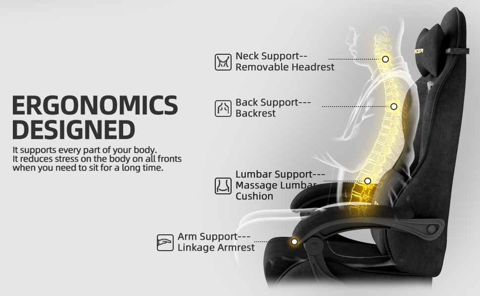 Ігровий крісло Ferghana Ergonomisch, чорний - з підголівником та поперековою подушкою