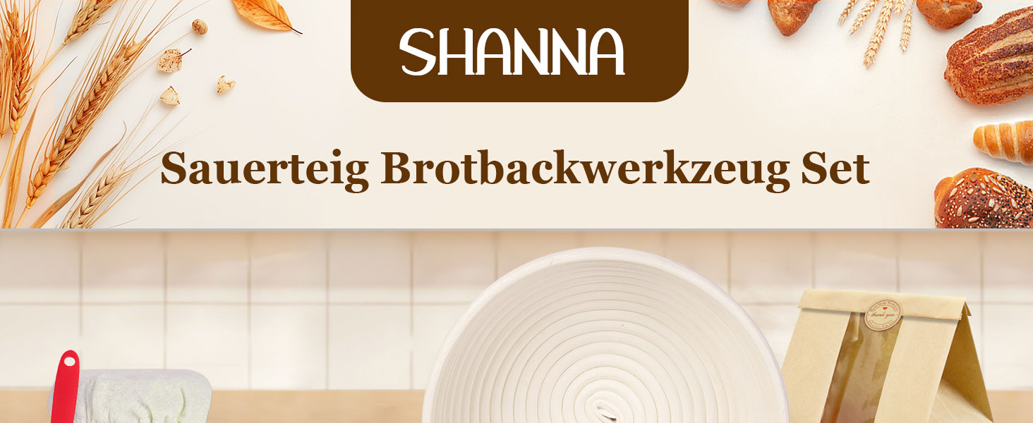 Набір для приготування закваски та випікання хліба SHANNA: корзинка для бродіння, скляна тара, скребок, мішалка, ніж (бамбук, спіральний дизайн)
