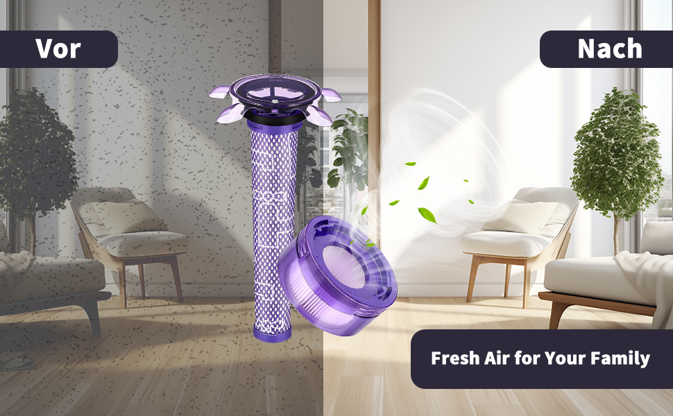 Комплекти фільтрів V8 для Dyson V8 Absolute/Animal, в т.ч. 2 HEPA, 2 фільтри попереднього очищення, 1 щітка для чищення, 2