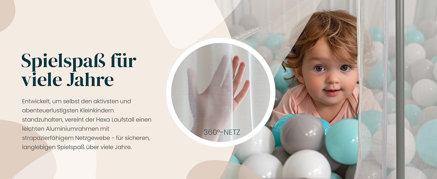 Дитячий манеж Tutti Bambini Laufstall - портативний, з сіткою 360°, швидко складається, з кишенькою та матом, 135x135x75 см (сріблястий)