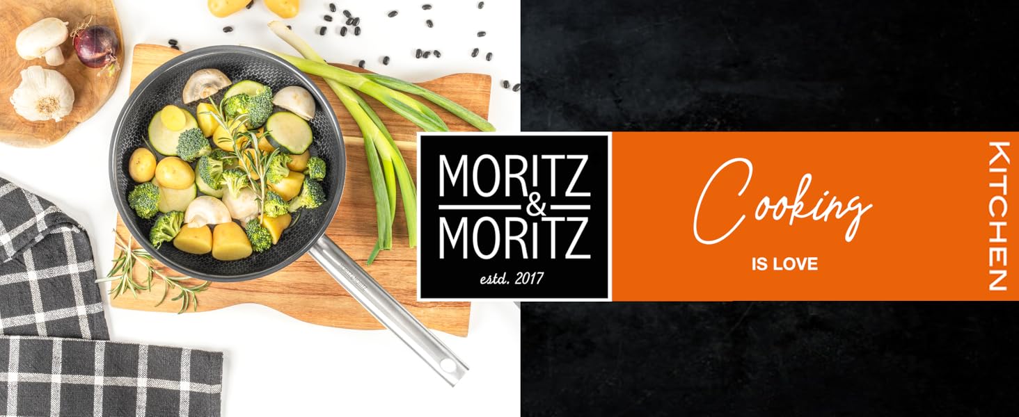 Пан з нержавіючої сталі Moritz & Moritz 28 см з керамічним покриттям нового покоління - підходить для всіх типів плит - антипригарна сковорода з вафельною структурою для приготування, смаження та тушкування