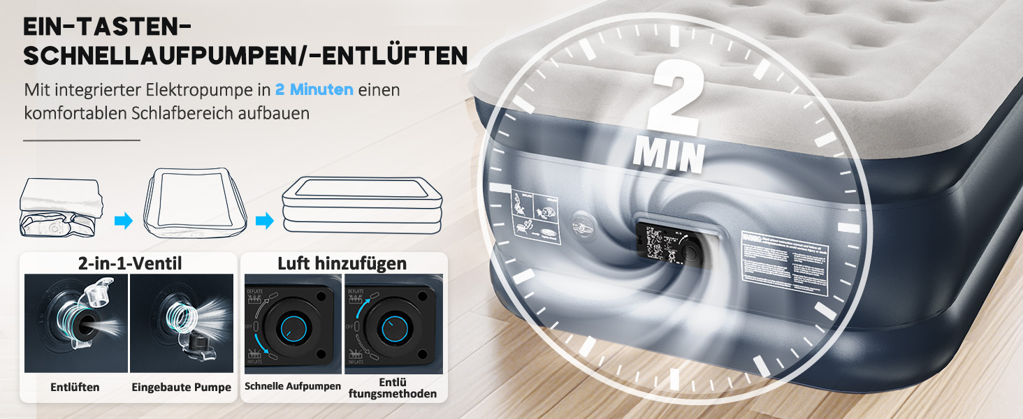 Надувний матрац NALONE для 2 осіб з самонадуваємою системою та вбудованим насосом, для кемпінгу та дому (Twin XL)