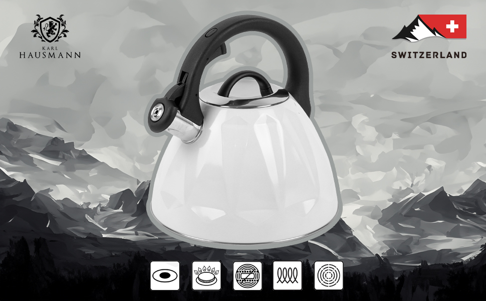 Чайник-заварник Karl Hausmann 3L з автоматичним свистком, з нержавіючої сталі для індукційних, газових та електричних плит