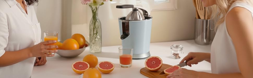 H.Koenig AGR88 Електрична цитрусовижималка 160W, нержавіюча сталь, антикрапельна система, BPA-free, пастельно-блакитна