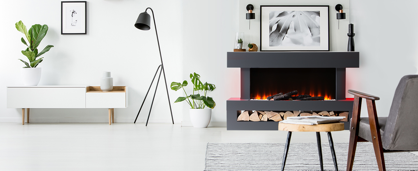 Електрокамін Klarstein Light & Fire 3 Smart, 2000 Вт, LED-імітація полум'я, з дистанційним керуванням, таймером, настінний, корпус MDF, чорний
