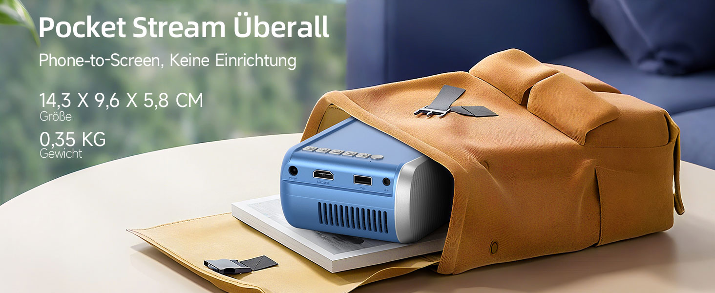 Mini Beamer Bluetooth WiFi: Портативний проєктор 1080P для телефону iPhone/Android, домашній/зовнішній, сумісний з USB/HDMI/Fire Stick/PS5