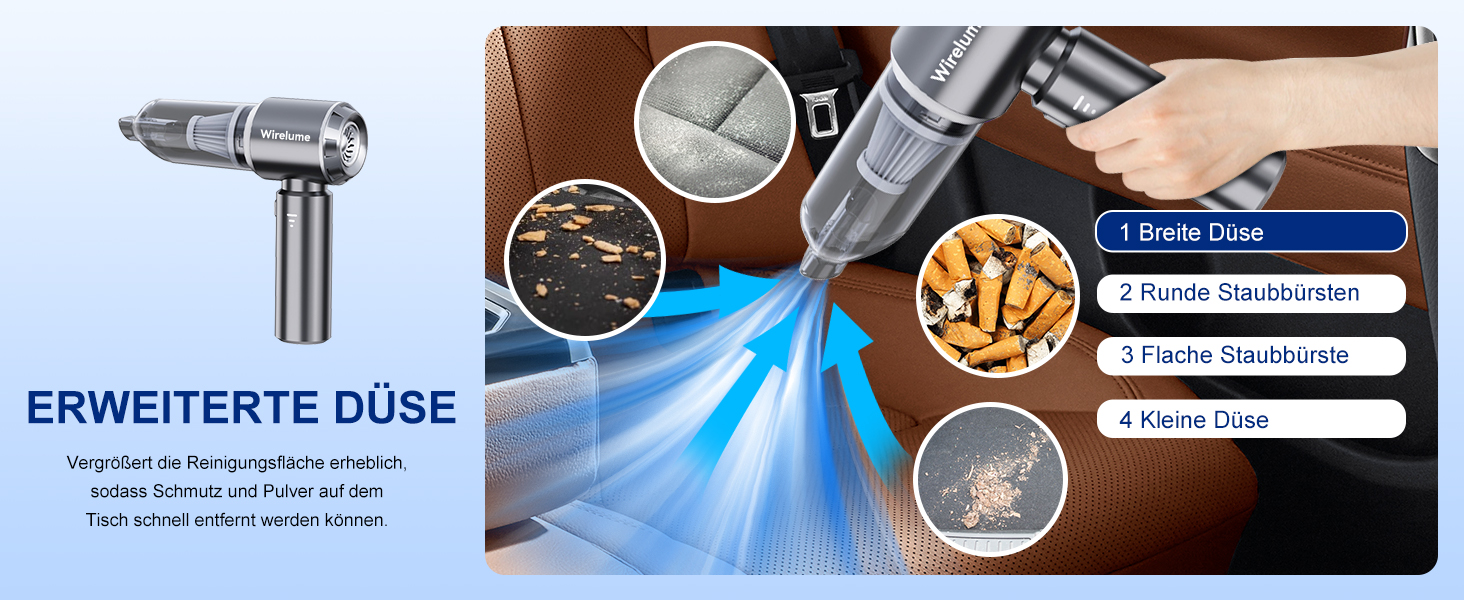 Акумуляторний ручний автомобільний пилосос 4 в 1, потужність 22000 Па, циклонна система, 3 режими всмоктування, портативний бездротовий пилосос для авто та шерсті тварин (Темно-сірий)