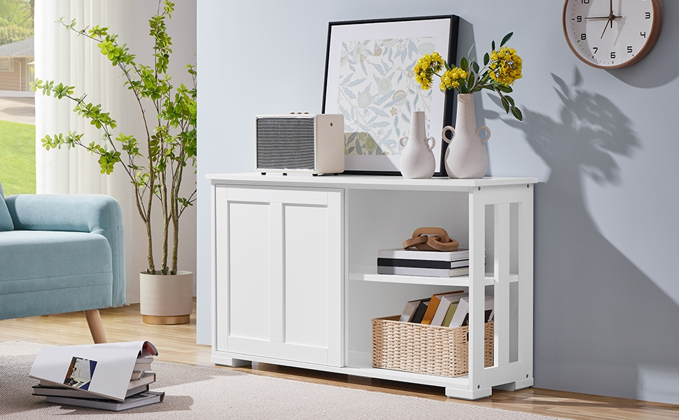 Білий комод-буфет у кухню Yaheetech з полицями та висувними шухлядами