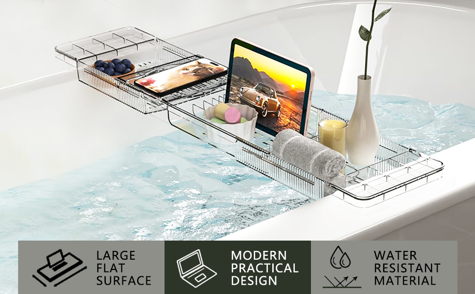 Підставка для ванни висувна, пластикова, з полицею для книг, водонепроникна, аксесуар для ванни (прозора)