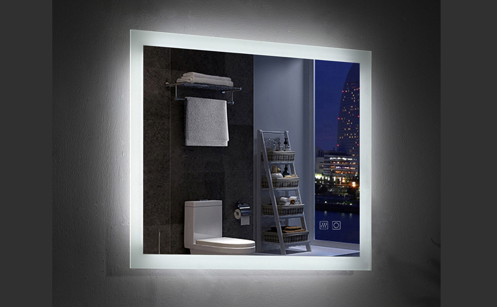 Дзеркало для ванної кімнати Badspiegel 120x70 см з підсвічуванням LED, сенсорне керування, антизапітніння, регулювання яскравості, біле світло (60x80 см)