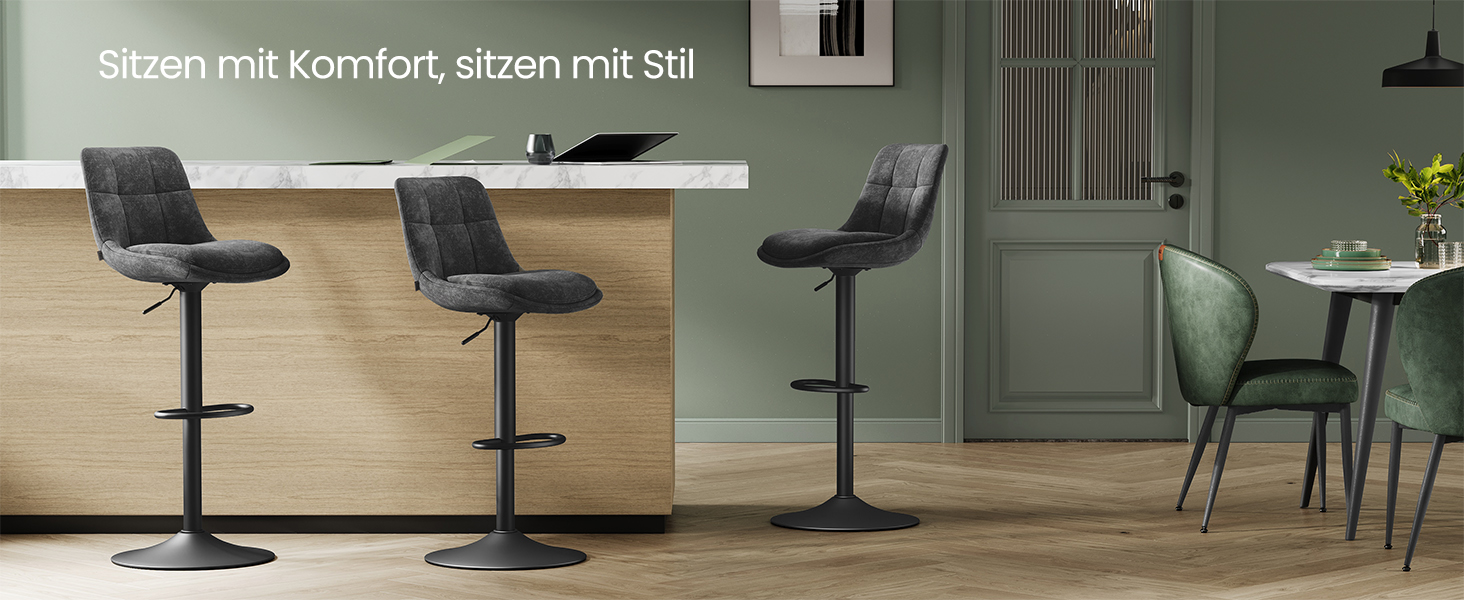 Барні стільці VASAGLE 2 шт., регульована висота, обертаються, зі спинкою та підніжкою, для кухні, їдальні, бару, сталеві, сіро-кам'яні, LJB195G02