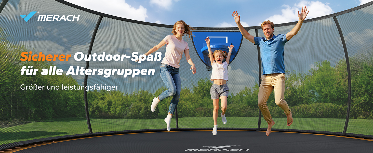 Батут садовий MERACH з захисною сіткою та кільцем для баскетболу 305/366/427/488 см, до 150 кг
